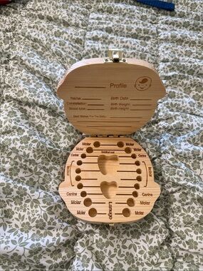 Wooden Baby Tooth and Keepsake Box with Profile Engraving